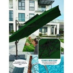 10 Ft. X 10 Ft. Square 2-Tier Top Rotation Outdoor Cantilever Patio Umbrella With Cover In Dark Green -More Furniture Store jearey cantilever umbrellas lk10fx dgreen 4f 1000