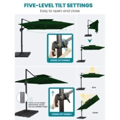 10 Ft. X 10 Ft. Square 2-Tier Top Rotation Outdoor Cantilever Patio Umbrella With Cover In Dark Green -More Furniture Store jearey cantilever umbrellas lk10fx dgreen c3 1000