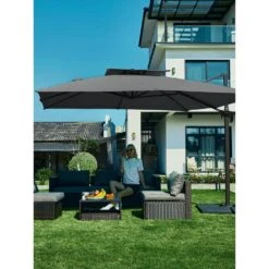 10 Ft. X 10 Ft. Square Two-Tier Top Rotation Outdoor Cantilever Patio Umbrella With Cover In Gray -More Furniture Store jearey cantilever umbrellas lk10fx gray 31 1000