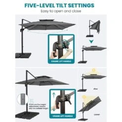10 Ft. X 10 Ft. Square Two-Tier Top Rotation Outdoor Cantilever Patio Umbrella With Cover In Gray -More Furniture Store jearey cantilever umbrellas lk10fx gray 40 1000