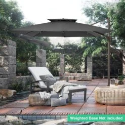 10 Ft. X 10 Ft. Square Two-Tier Top Rotation Outdoor Cantilever Patio Umbrella With Cover In Gray -More Furniture Store jearey cantilever umbrellas lk10fx gray 4f 1000