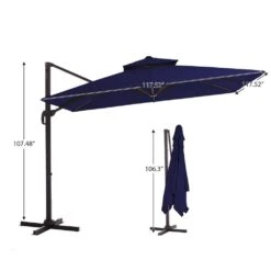 10 Ft. X 10 Ft. Square Two-Tier Top Rotation Outdoor Cantilever Patio Umbrella With Cover In Navy 15 10 Ft. X 10 Ft. Square Two-Tier Top Rotation Outdoor Cantilever Patio Umbrella With Cover In Navy -More Furniture Store jearey cantilever umbrellas lk10fx navy 1f 1000