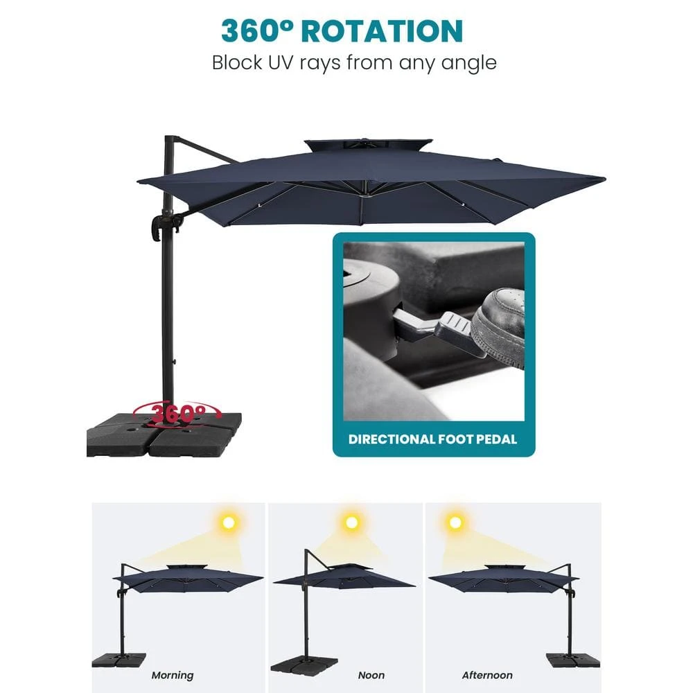 10 Ft. X 10 Ft. Square Two-Tier Top Rotation Outdoor Cantilever Patio Umbrella With Cover In Navy 5 10 Ft. X 10 Ft. Square Two-Tier Top Rotation Outdoor Cantilever Patio Umbrella With Cover In Navy - Image 5