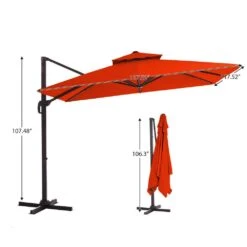 10 Ft. X 10 Ft. Square Two-Tier Top Rotation Outdoor Cantilever Patio Umbrella With Cover In Orange 16 10 Ft. X 10 Ft. Square Two-Tier Top Rotation Outdoor Cantilever Patio Umbrella With Cover In Orange -More Furniture Store jearey cantilever umbrellas lk10fx orange 1f 1000