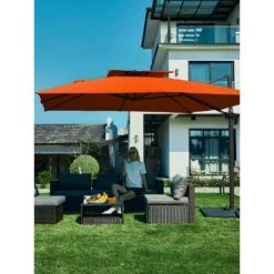 10 Ft. X 10 Ft. Square Two-Tier Top Rotation Outdoor Cantilever Patio Umbrella With Cover In Orange 17 10 Ft. X 10 Ft. Square Two-Tier Top Rotation Outdoor Cantilever Patio Umbrella With Cover In Orange -More Furniture Store jearey cantilever umbrellas lk10fx orange 31 1000