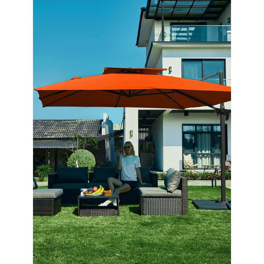10 Ft. X 10 Ft. Square Two-Tier Top Rotation Outdoor Cantilever Patio Umbrella With Cover In Orange 9 10 Ft. X 10 Ft. Square Two-Tier Top Rotation Outdoor Cantilever Patio Umbrella With Cover In Orange - Image 9