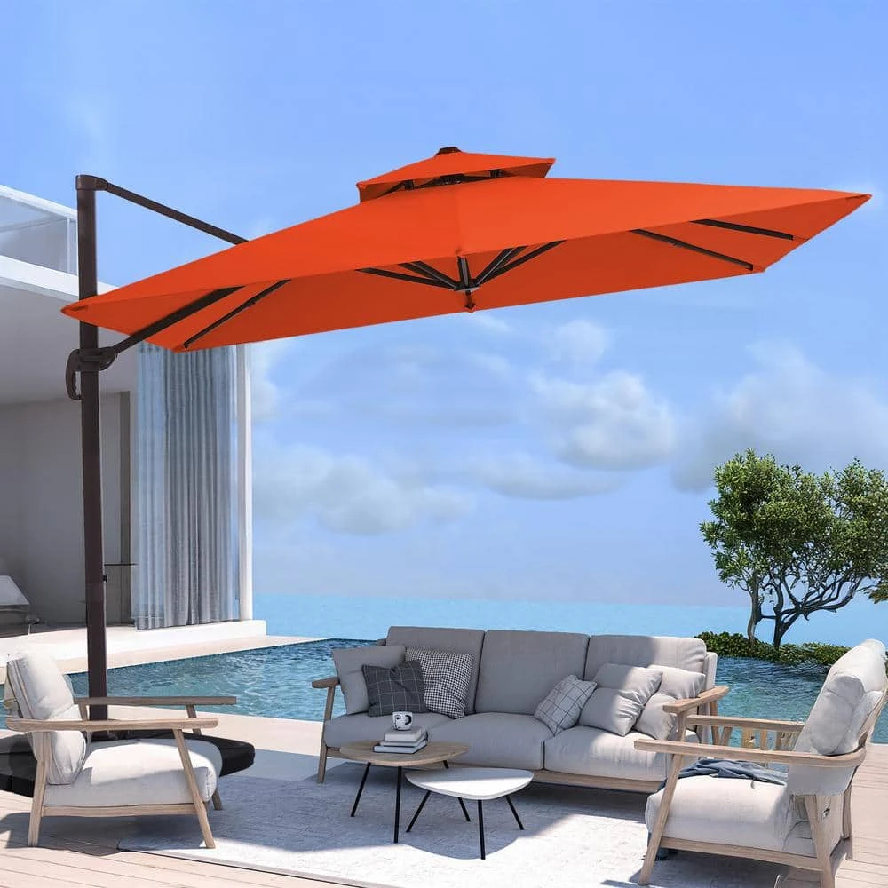 10 Ft. X 10 Ft. Square Two-Tier Top Rotation Outdoor Cantilever Patio Umbrella With Cover In Orange 1 10 Ft. X 10 Ft. Square Two-Tier Top Rotation Outdoor Cantilever Patio Umbrella With Cover In Orange