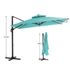10 Ft. X 10 Ft. Square Two-Tier Top Rotation Outdoor Cantilever Patio Umbrella With Cover In Peacock Blue 16 10 Ft. X 10 Ft. Square Two-Tier Top Rotation Outdoor Cantilever Patio Umbrella With Cover In Peacock Blue -More Furniture Store jearey cantilever umbrellas lk10fx pblue 1f 1000