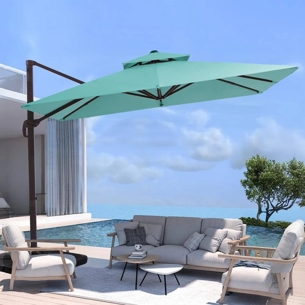 10 Ft. X 10 Ft. Square Two-Tier Top Rotation Outdoor Cantilever Patio Umbrella With Cover In Peacock Blue 6 10 Ft. X 10 Ft. Square Two-Tier Top Rotation Outdoor Cantilever Patio Umbrella With Cover In Peacock Blue - Image 6