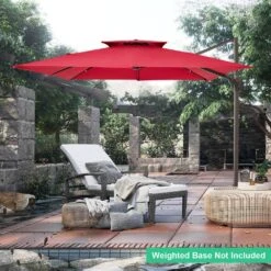 10 Ft. X 10 Ft. Square Two-Tier Top Rotation Outdoor Cantilever Patio Umbrella With Cover In Red -More Furniture Store jearey cantilever umbrellas lk10fx red 4f 1000