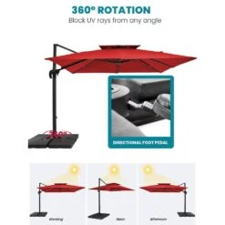 10 Ft. X 10 Ft. Square Two-Tier Top Rotation Outdoor Cantilever Patio Umbrella With Cover In Red -More Furniture Store jearey cantilever umbrellas lk10fx red 66 1000