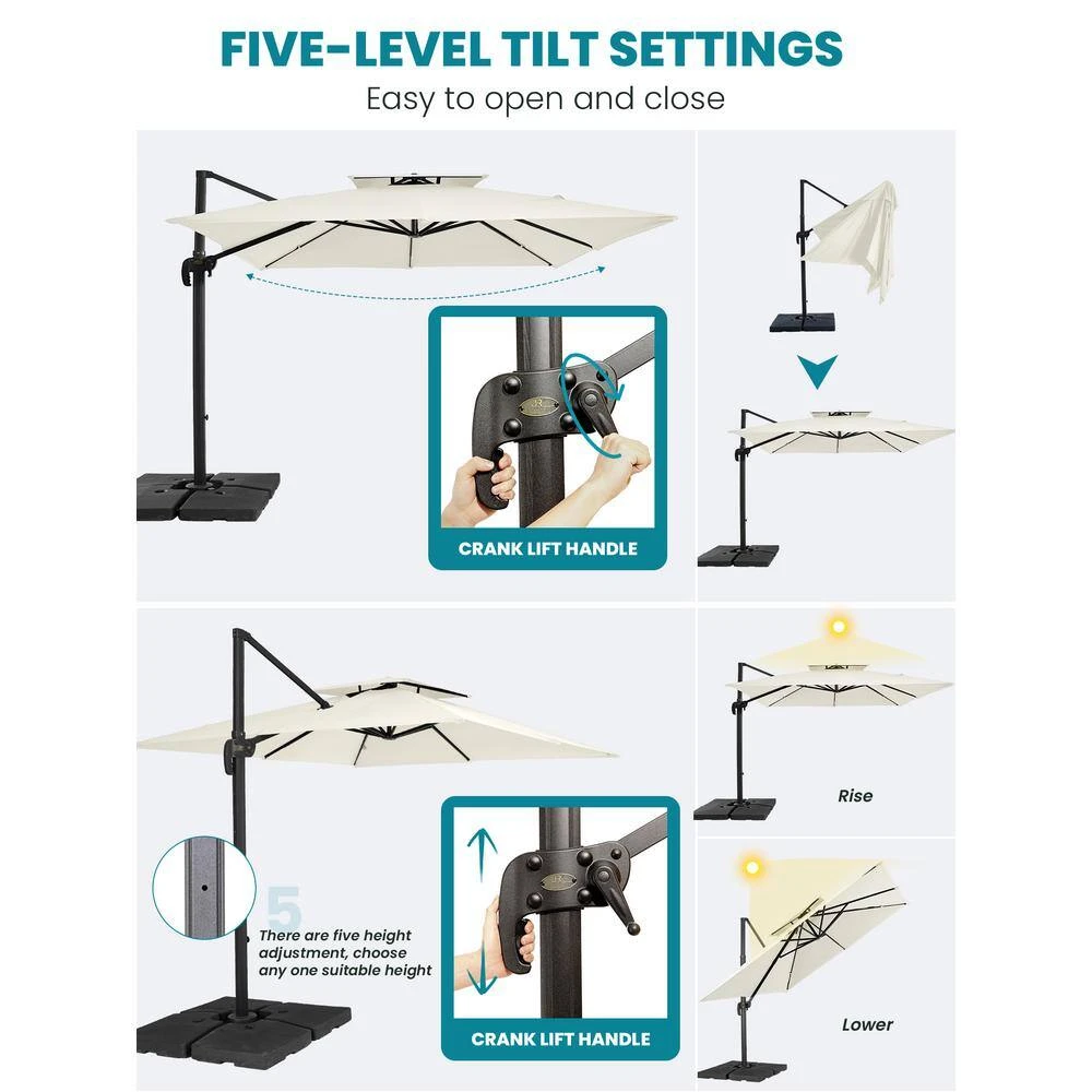 10 Ft. X 10 Ft. Square 2-Tier Top Rotation Outdoor Cantilever Patio Umbrella With Cover In White 6 10 Ft. X 10 Ft. Square 2-Tier Top Rotation Outdoor Cantilever Patio Umbrella With Cover In White - Image 6
