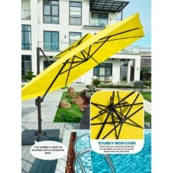 10 Ft. X 10 Ft. Square 2-Tier Top Rotation Outdoor Cantilever Patio Umbrella With Cover In Yellow -More Furniture Store jearey cantilever umbrellas lk10fx yellow 4f 1000