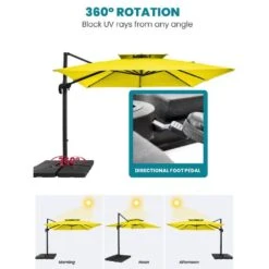 10 Ft. X 10 Ft. Square 2-Tier Top Rotation Outdoor Cantilever Patio Umbrella With Cover In Yellow -More Furniture Store jearey cantilever umbrellas lk10fx yellow c3 1000