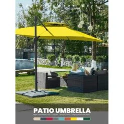 10 Ft. X 10 Ft. Square 2-Tier Top Rotation Outdoor Cantilever Patio Umbrella With Cover In Yellow -More Furniture Store jearey cantilever umbrellas lk10fx yellow d4 1000