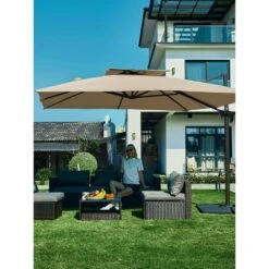 11 Ft. X 11 Ft. Square Two-Tier Top Rotation Outdoor Cantilever Patio Umbrella With Cover In Beige -More Furniture Store jearey cantilever umbrellas lk11fx beige 31 1000