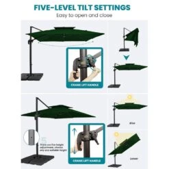 11 Ft. X 11 Ft. Square Two-Tier Top Rotation Outdoor Cantilever Patio Umbrella With Cover In Green -More Furniture Store jearey cantilever umbrellas lk11fx dg c3 1000