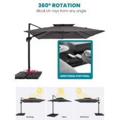 11 Ft. X 11 Ft. Square Two-Tier Top Rotation Outdoor Cantilever Patio Umbrella With Cover In Grey -More Furniture Store jearey cantilever umbrellas lk11fx grey 66 1000