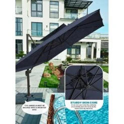 11 Ft. X 11 Ft. Square Two-Tier Top Rotation Outdoor Cantilever Patio Umbrella With Cover In Navy -More Furniture Store jearey cantilever umbrellas lk11fx navy 77 1000