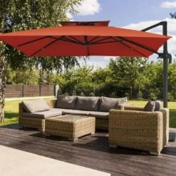 11 Ft. X 11 Ft. Square Two-Tier Top Rotation Outdoor Cantilever Patio Umbrella With Cover In Orange