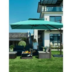 11 Ft. X 11 Ft. Square Two-Tier Top Rotation Outdoor Cantilever Patio Umbrella With Cover In Peacock Blue -More Furniture Store jearey cantilever umbrellas lk11fx pb 31 1000