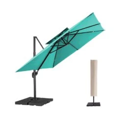 11 Ft. X 11 Ft. Square Two-Tier Top Rotation Outdoor Cantilever Patio Umbrella With Cover In Peacock Blue -More Furniture Store jearey cantilever umbrellas lk11fx pb 4f 1000