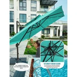 11 Ft. X 11 Ft. Square Two-Tier Top Rotation Outdoor Cantilever Patio Umbrella With Cover In Peacock Blue -More Furniture Store jearey cantilever umbrellas lk11fx pb 77 1000