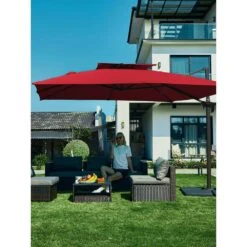 11 Ft. X 11 Ft. Square Two-Tier Top Rotation Outdoor Cantilever Patio Umbrella With Cover In Red -More Furniture Store jearey cantilever umbrellas lk11fx red 31 1000