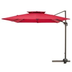 11 Ft. X 11 Ft. Square Two-Tier Top Rotation Outdoor Cantilever Patio Umbrella With Cover In Red -More Furniture Store jearey cantilever umbrellas lk11fx red c3 1000