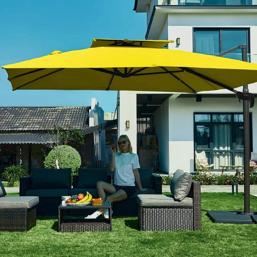 11 Ft. X 11 Ft. Square Two-Tier Top Rotation Outdoor Cantilever Patio Umbrella With Cover In Yellow 11 11 Ft. X 11 Ft. Square Two-Tier Top Rotation Outdoor Cantilever Patio Umbrella With Cover In Yellow - Image 11