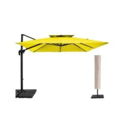 11 Ft. X 11 Ft. Square Two-Tier Top Rotation Outdoor Cantilever Patio Umbrella With Cover In Yellow 17 11 Ft. X 11 Ft. Square Two-Tier Top Rotation Outdoor Cantilever Patio Umbrella With Cover In Yellow -More Furniture Store jearey cantilever umbrellas lk11fx yellow 44 1000