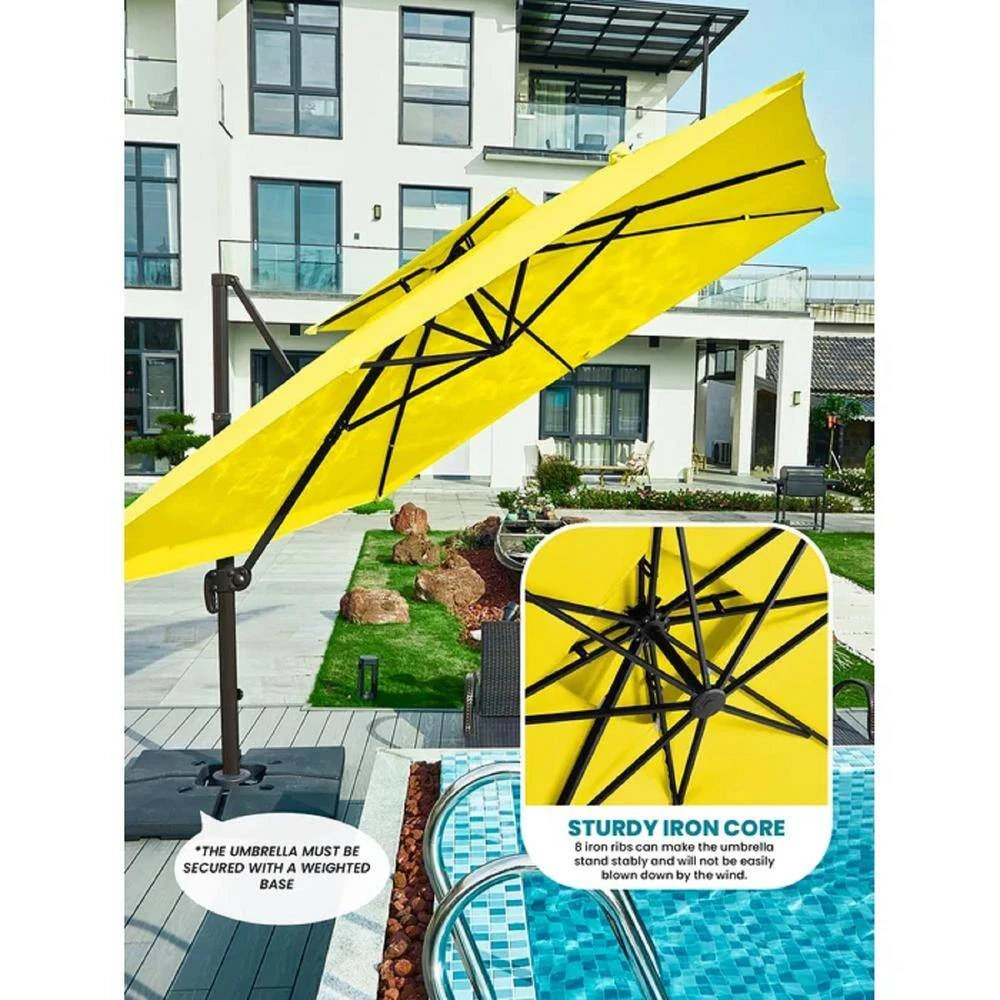 11 Ft. X 11 Ft. Square Two-Tier Top Rotation Outdoor Cantilever Patio Umbrella With Cover In Yellow 5 11 Ft. X 11 Ft. Square Two-Tier Top Rotation Outdoor Cantilever Patio Umbrella With Cover In Yellow - Image 5
