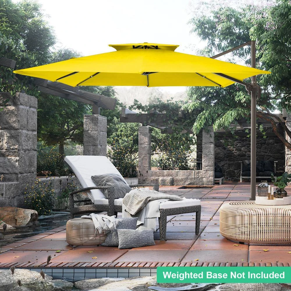 11 Ft. X 11 Ft. Square Two-Tier Top Rotation Outdoor Cantilever Patio Umbrella With Cover In Yellow 2 11 Ft. X 11 Ft. Square Two-Tier Top Rotation Outdoor Cantilever Patio Umbrella With Cover In Yellow - Image 2