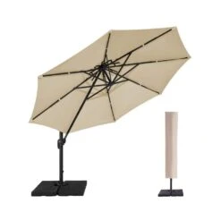 12 Ft. Aluminum 360-Degree Rotation Cantilever Patio Umbrella With Cover In Beige 13 12 Ft. Aluminum 360-Degree Rotation Cantilever Patio Umbrella With Cover In Beige -More Furniture Store jearey cantilever umbrellas lk12 beige 40 1000