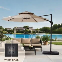 12 Ft. Aluminum 360-Degree Rotation Cantilever Patio Umbrella With Cover In Beige