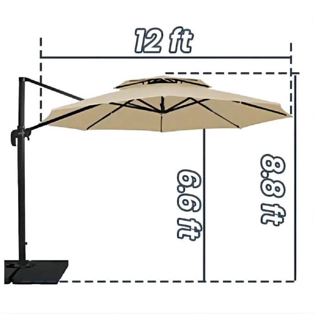 12 Ft. Aluminum 360-Degree Rotation Cantilever Patio Umbrella With Cover In Beige 7 12 Ft. Aluminum 360-Degree Rotation Cantilever Patio Umbrella With Cover In Beige - Image 7
