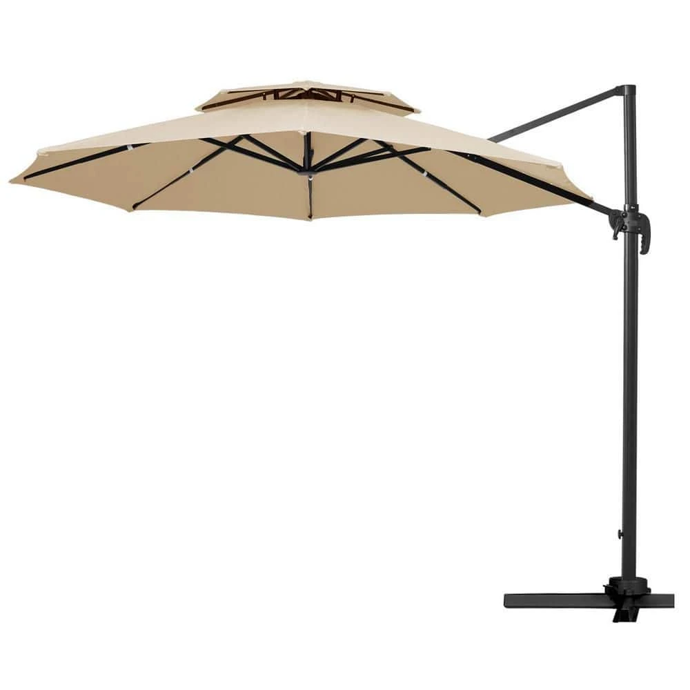12 Ft. Aluminum 360-Degree Rotation Cantilever Patio Umbrella With Cover In Beige 8 12 Ft. Aluminum 360-Degree Rotation Cantilever Patio Umbrella With Cover In Beige - Image 8