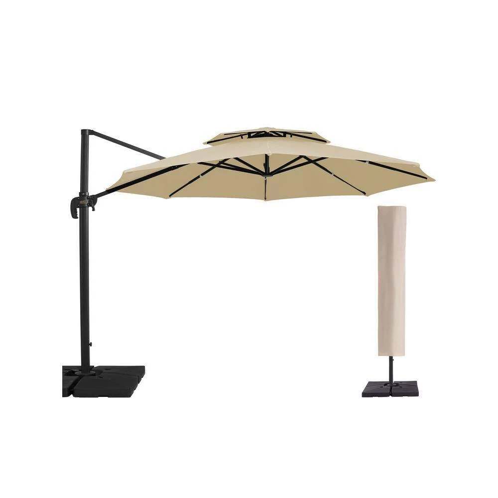 12 Ft. Aluminum 360-Degree Rotation Cantilever Patio Umbrella With Cover In Beige 10 12 Ft. Aluminum 360-Degree Rotation Cantilever Patio Umbrella With Cover In Beige - Image 10