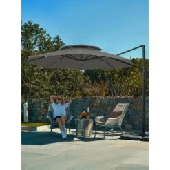 12 Ft. Aluminum 360-Degree Rotation Cantilever Patio Umbrella With Cover In Gray -More Furniture Store jearey cantilever umbrellas lk12 gray 31 1000
