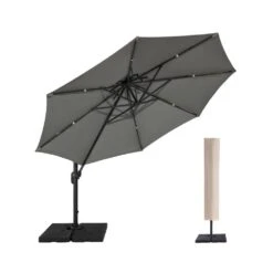 12 Ft. Aluminum 360-Degree Rotation Cantilever Patio Umbrella With Cover In Gray -More Furniture Store jearey cantilever umbrellas lk12 gray 40 1000