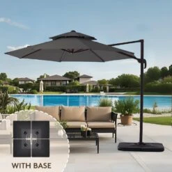 12 Ft. Aluminum 360-Degree Rotation Cantilever Patio Umbrella With Cover In Gray