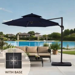12 Ft. Aluminum 360-Degree Rotation Cantilever Patio Umbrella With Cover In Navy