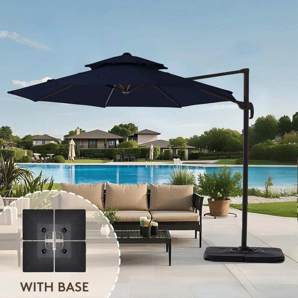 12 Ft. Aluminum 360-Degree Rotation Cantilever Patio Umbrella With Cover In Navy 1 12 Ft. Aluminum 360-Degree Rotation Cantilever Patio Umbrella With Cover In Navy