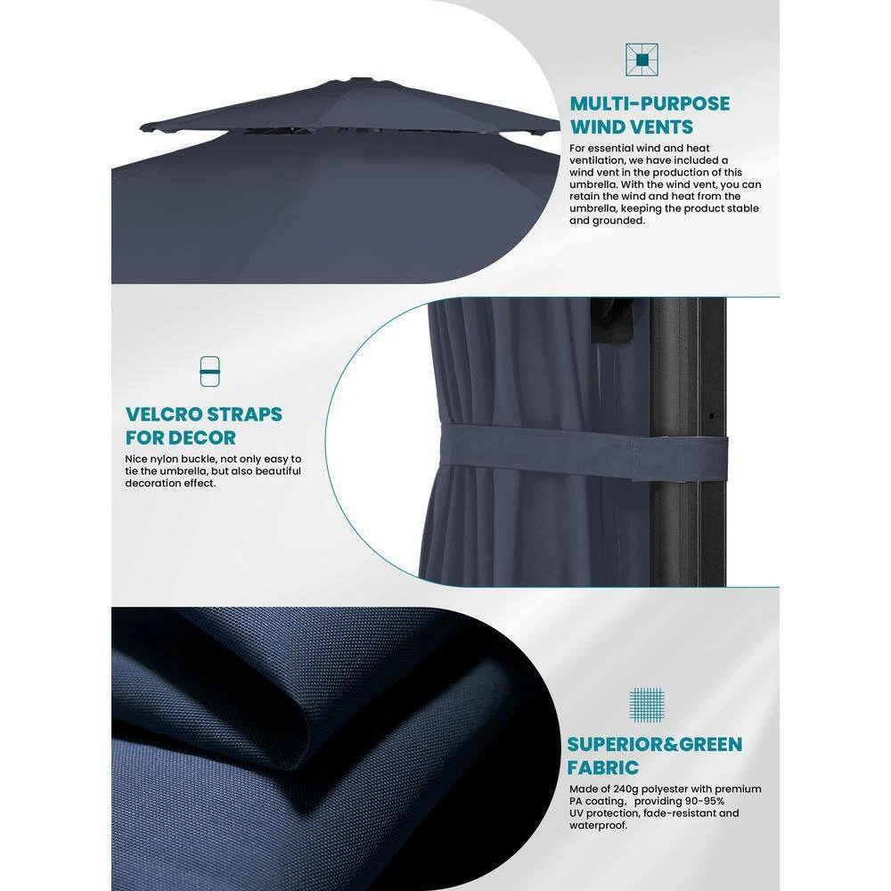 12 Ft. Aluminum 360-Degree Rotation Cantilever Patio Umbrella With Cover In Navy 4 12 Ft. Aluminum 360-Degree Rotation Cantilever Patio Umbrella With Cover In Navy - Image 4