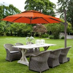 12 Ft. Aluminum 360-Degree Rotation Cantilever Patio Umbrella With Cover In Orange -More Furniture Store jearey cantilever umbrellas lk12 orange 31 1000
