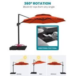 12 Ft. Aluminum 360-Degree Rotation Cantilever Patio Umbrella With Cover In Orange -More Furniture Store jearey cantilever umbrellas lk12 orange 66 1000