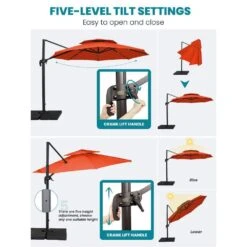 12 Ft. Aluminum 360-Degree Rotation Cantilever Patio Umbrella With Cover In Orange -More Furniture Store jearey cantilever umbrellas lk12 orange 76 1000