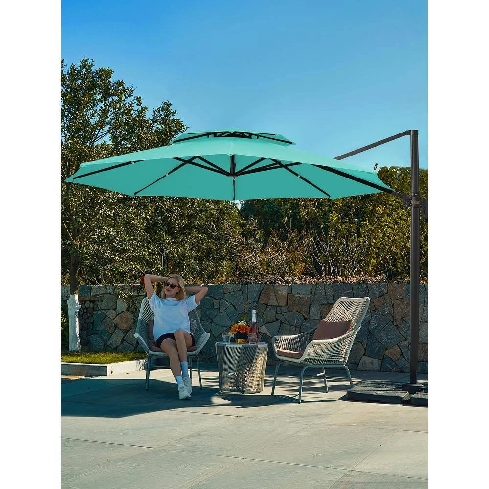 12 Ft. Aluminum 360-Degree Rotation Cantilever Patio Umbrella With Cover In Peacock Blue 10 12 Ft. Aluminum 360-Degree Rotation Cantilever Patio Umbrella With Cover In Peacock Blue - Image 10