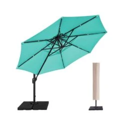12 Ft. Aluminum 360-Degree Rotation Cantilever Patio Umbrella With Cover In Peacock Blue 12 12 Ft. Aluminum 360-Degree Rotation Cantilever Patio Umbrella With Cover In Peacock Blue -More Furniture Store jearey cantilever umbrellas lk12 pblue 40 1000