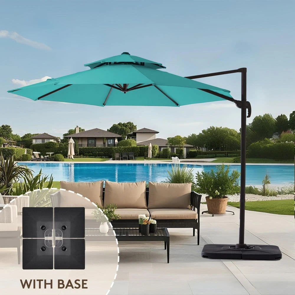 12 Ft. Aluminum 360-Degree Rotation Cantilever Patio Umbrella With Cover In Peacock Blue 1 12 Ft. Aluminum 360-Degree Rotation Cantilever Patio Umbrella With Cover In Peacock Blue